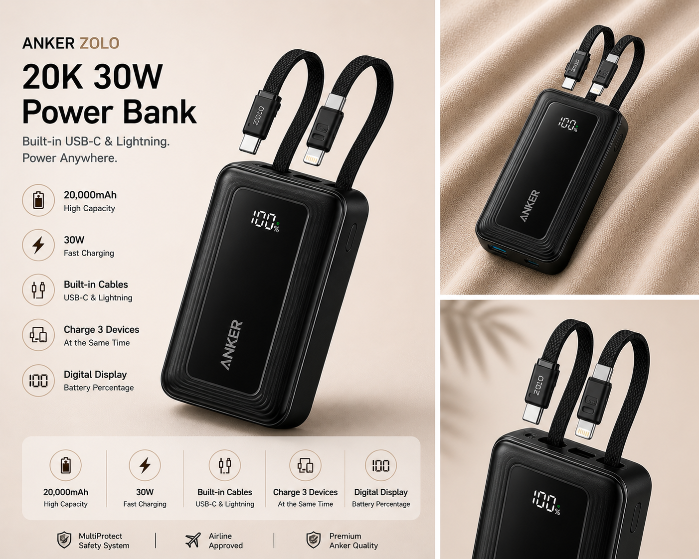 Anker power bank 20k ,30w
