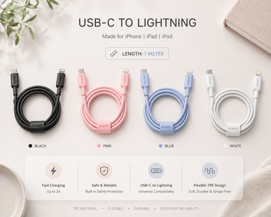 anker cable c-L 60w - وصلة شحن ل الايفون من انكر  تدعم ال ٦٠واط