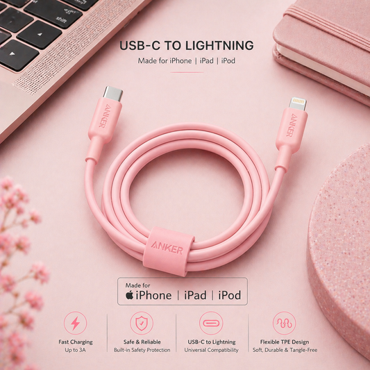 anker cable c-L 60w - وصلة شحن ل الايفون من انكر  تدعم ال ٦٠واط