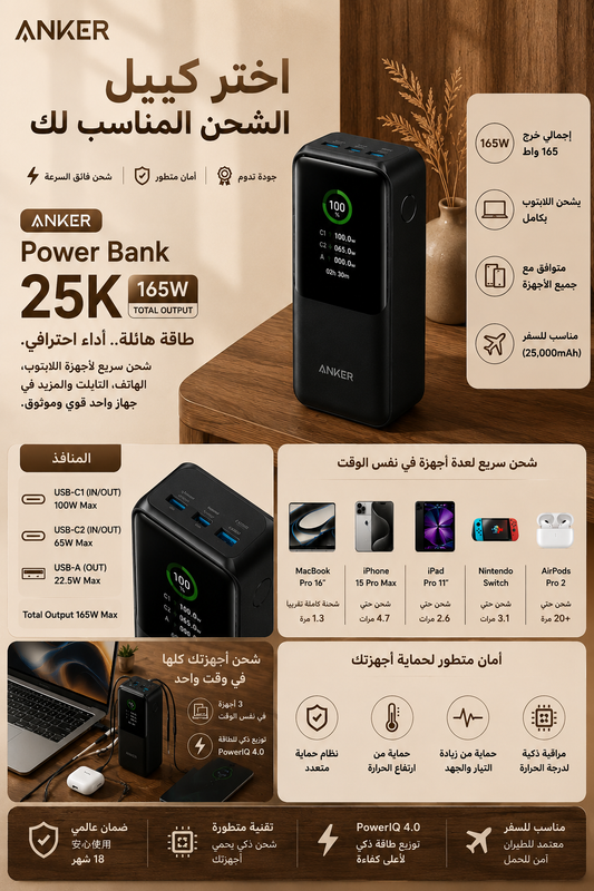 Anker power bank 25k,165w