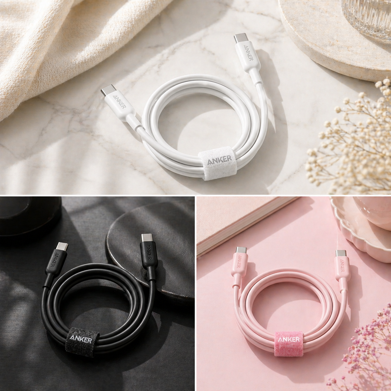 anker cable c-c 60w - وصلة شحن انكر تايب سي -تايب سي  تدعم ٦٠واط