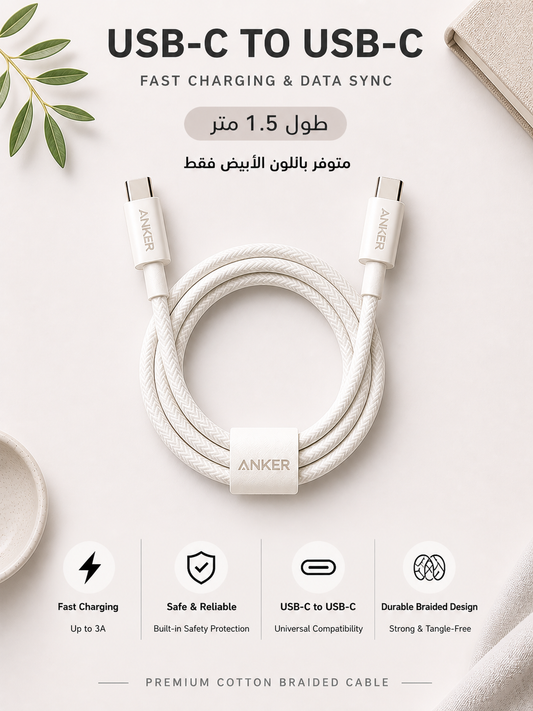 Anker cable c-c 140/240w - وصلة شحن من انكر تدعم إلى ٢٤٠ واط