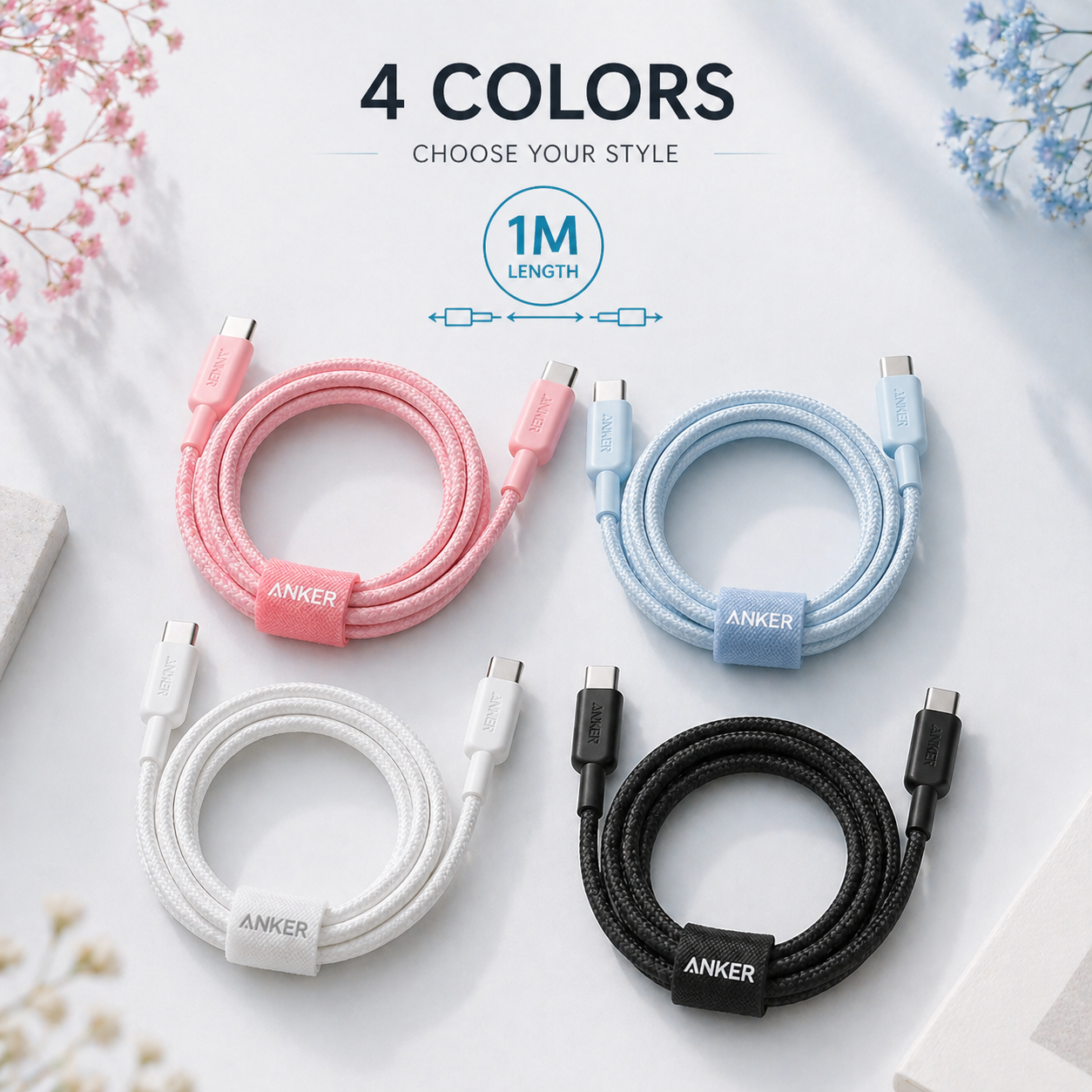 anker cable c-c 100w - وصلة شحن تايب سي من انكر تدعم١٠٠ واط